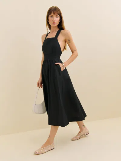 Reformation Robe En Lin Orson In Noir