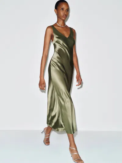 Reformation Robe En Soie Allison Vert L