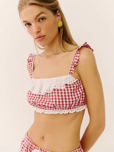 Reformation Romee Cropped Top In Red Gingham