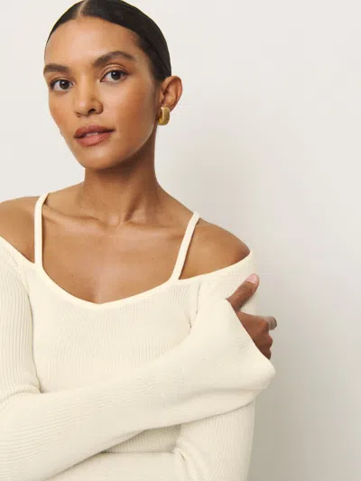 Reformation Romey Regenerative Merino Ribbed Sweater In Cream
