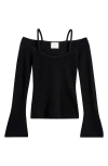 Reformation Romey Rib Merino Wool Off The Shoulder Sweater In Black
