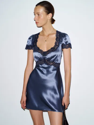 Reformation Romi Silk Dress Blue Xs