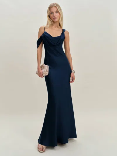 Reformation Ronda Silk Dress In Blue