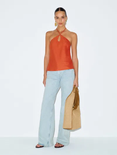 Reformation Rosana Linen Top Red 10 In Orange