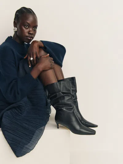 Reformation Rosie Mid Shaft Boot In Black Leather