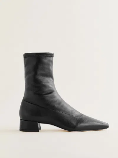 Reformation Rosina Ankle Boot In Black Stretch Leather
