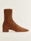 Reformation Rosina Ankle Boot In Rum Stretch Suede