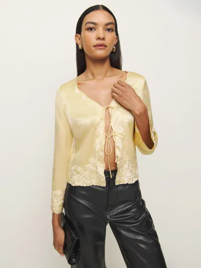 Reformation Rosina Silk Top In Blonde