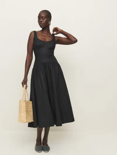 Reformation Roslyn Linen Dress In Black