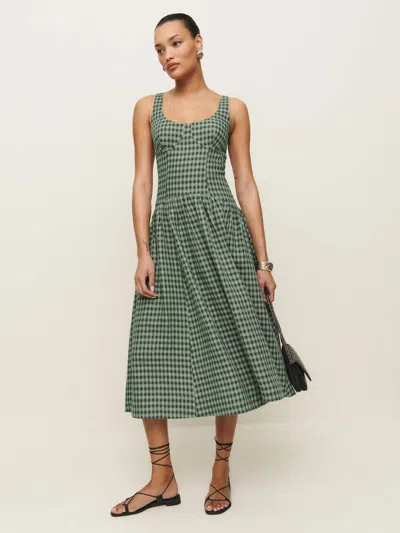 Reformation Roslyn Linen Dress In Cactus Check