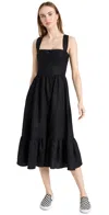 Reformation Rowen Bow-detailed Tiered Linen Midi Dress In Black
