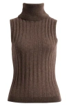 Reformation Rowyn Cashmere & Wool Sleeveless Rib Turtleneck Sweater In Walnut