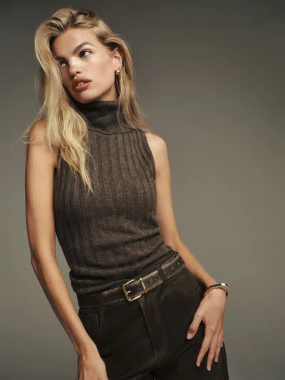 Reformation Rowyn Cashmere Turtleneck Tank In Walnut