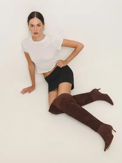 Reformation Roxanne Over The Knee Boot In Chocolate Suede