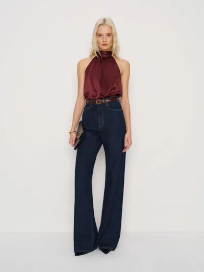 Reformation Royce Silk Top Red Xs In Burgundy