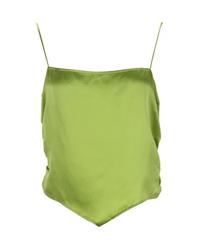 Reformation Ruched Asymmetric Tank Top In Green Silk