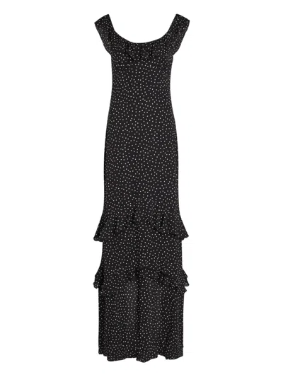 Reformation Ruffled Polka-dot Maxi Dress In Black