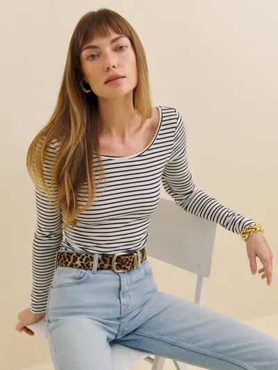 Reformation Ryder Knit Top In Black And White Stripe