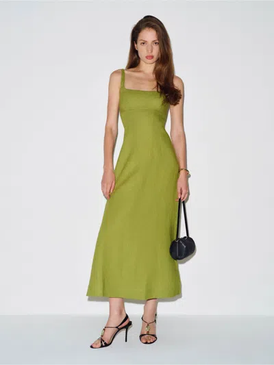 Reformation Robe En Lin Sabine Vert 34 In Green