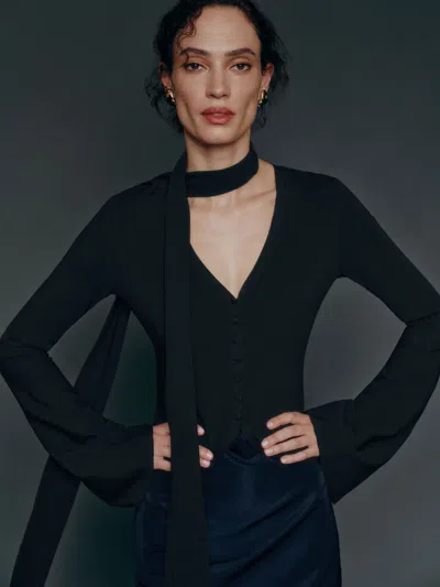 Reformation Sage Bell Sleeve Cardigan In Black