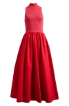 Reformation Sai Pleated Mixed Media Fit & Flare Midi Dress In Lipstick