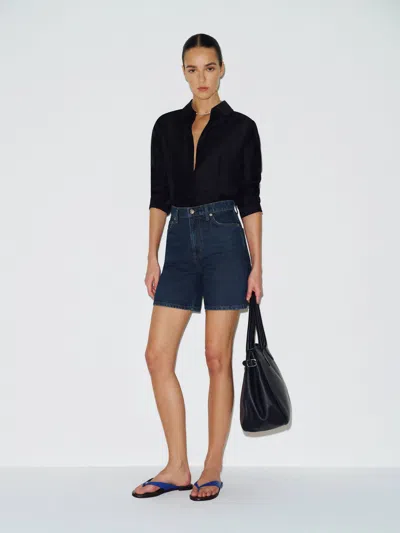 Reformation Saige High Rise 4" Jean Shorts Blue 33