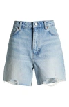 Reformation Saige High Waist Raw Hem Denim Cutoff Shorts In Blue