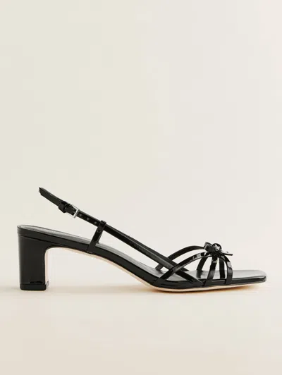 Reformation Eleonora Sling Back Block Heel Sandal In Black Patent