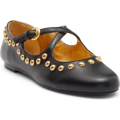 Reformation Salome Studded Leather Mary Jane Ballet Flat In Black