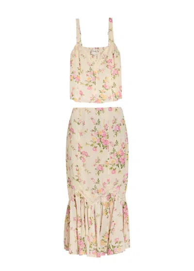 Reformation Sarita Floral Georgette Top And Midi Skirt Set In Pink