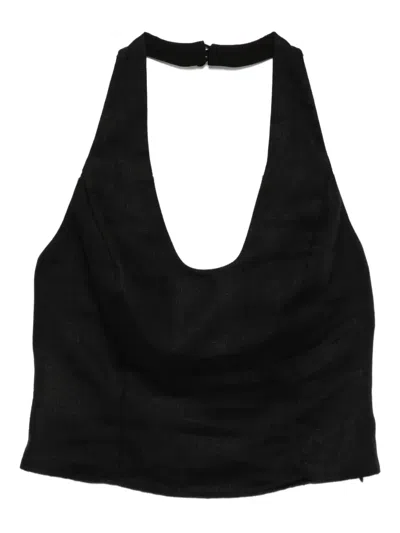 Reformation Sasha Linen Top In Black