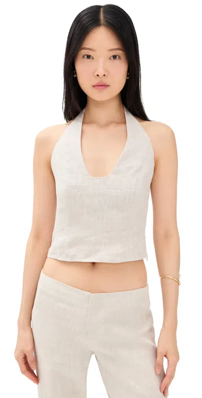 Reformation Sasha Linen Top Oatmeal