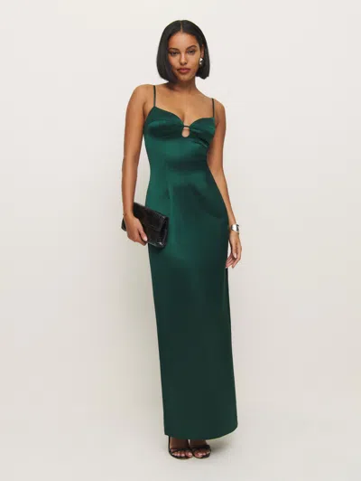Reformation Sathia Satin Dress In Forest