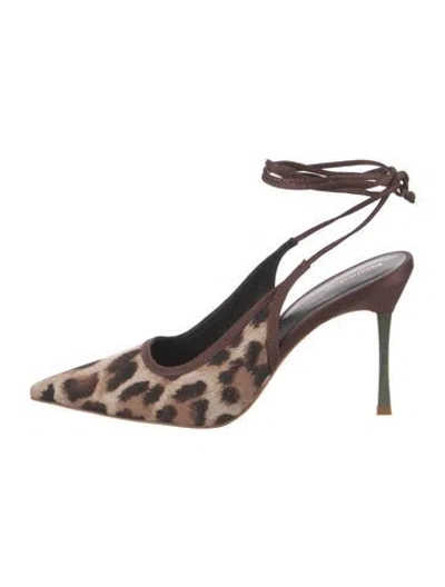 Pre-owned Reformation Satin Animal Print Slingback Pumps In Brown