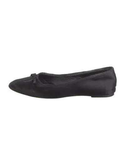 Pre-owned Reformation Satin Bow Accents Ballet Flats In Black