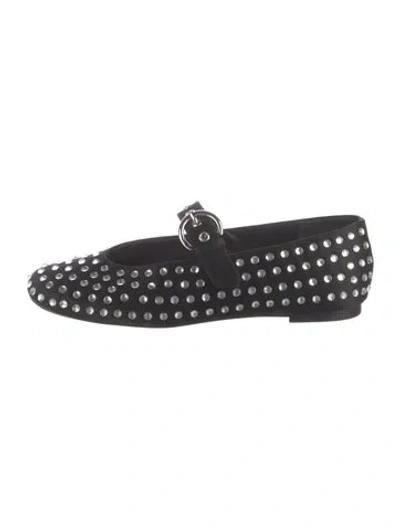 Pre-owned Reformation Satin Crystal Embellishments Mary Jane Flats In Black