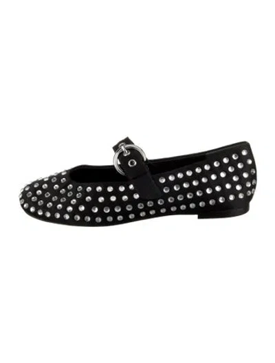 Pre-owned Reformation Satin Crystal Embellishments Mary Jane Flats In Black