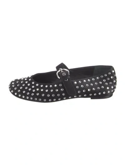 Pre-owned Reformation Satin Crystal Embellishments Mary Jane Flats In Black/silver