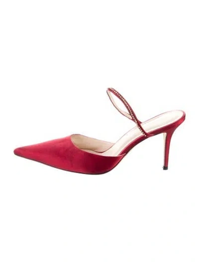 Pre-owned Reformation Satin Crystal Embellishments Mules In Red