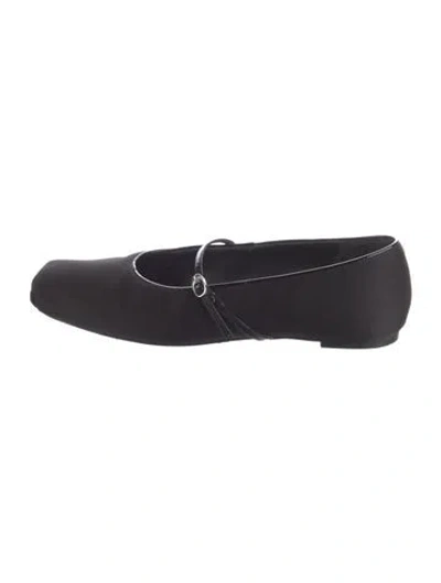 Pre-owned Reformation Satin Leather Trim Embellishment Mary Jane Flats In Black
