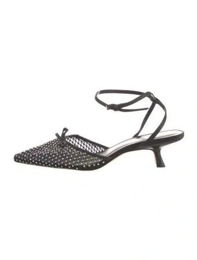 Pre-owned Reformation Satin Patterned Slingback Pumps In Black