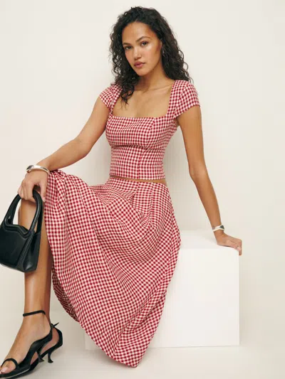 Reformation Savannah Linen Two Piece In Tomato Check