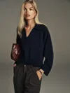 Reformation Sawyer Oversized Cashmere Polo In Navy