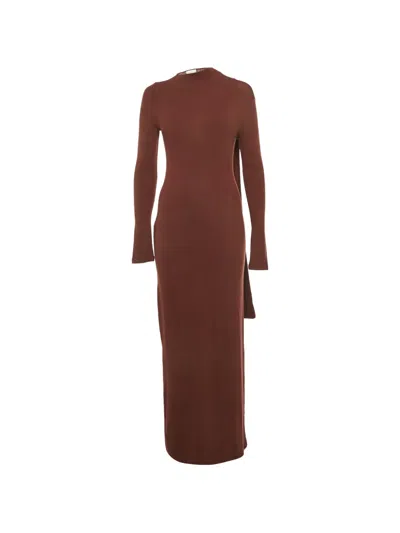 Pre-owned Reformation Scarf-detail Knitted Maxi Dress In Brown