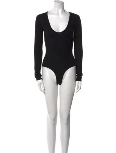 Pre-owned Reformation Scoop Neck Long Sleeve Bodysuit In Black
