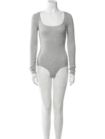 Pre-owned Reformation Scoop Neck Long Sleeve Bodysuit In Gray