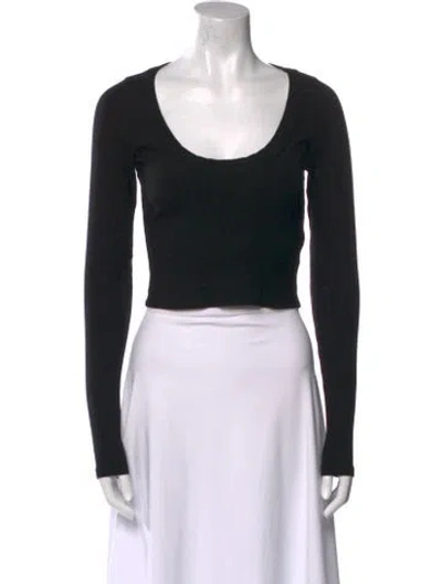 Pre-owned Reformation Scoop Neck Long Sleeve Crop Top In Black