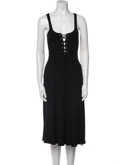 Pre-owned Reformation Scoop Neck Midi Length Dress In Black