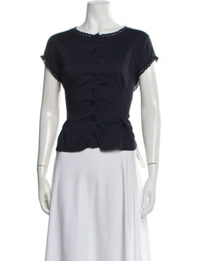 Pre-owned Reformation Scoop Neck Short Sleeve Blouse In Blue