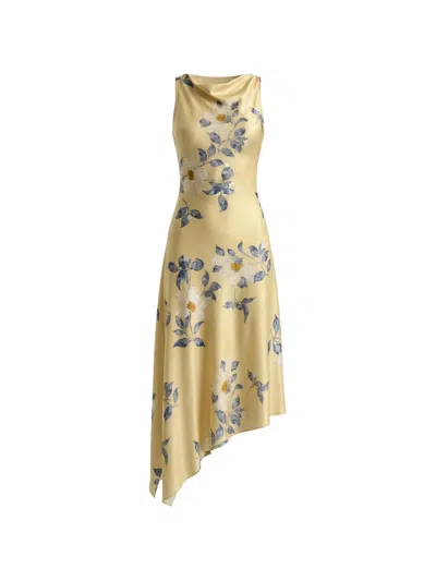 Reformation Scotia Floral Cowl Midi Dress In Yellow